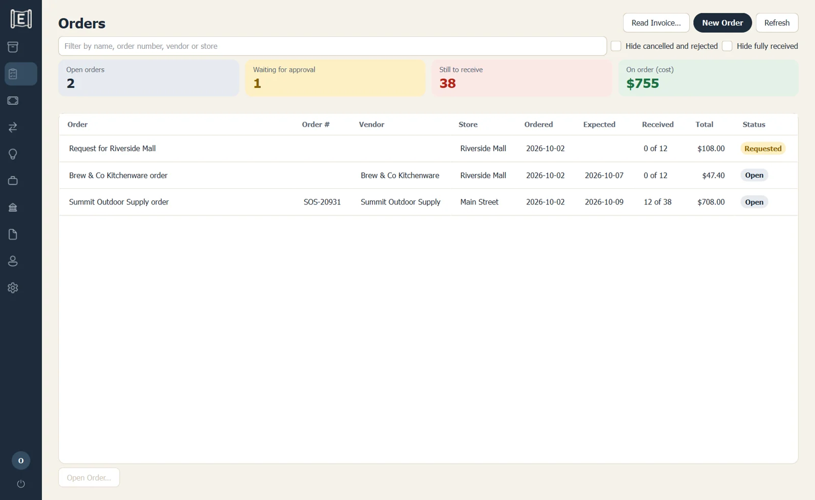 Purchase orders in the bold layout